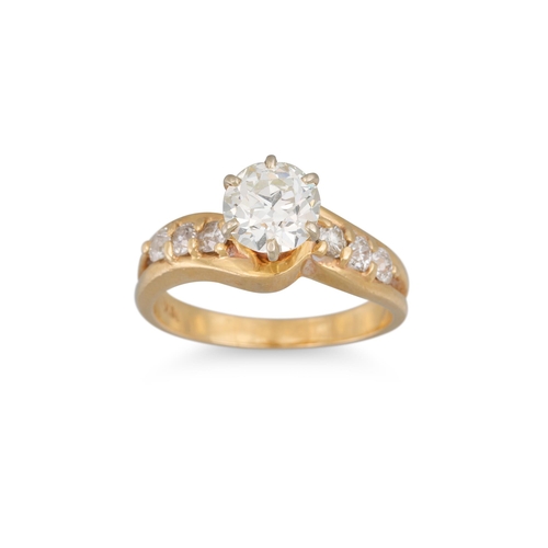 336 - A DIAMOND SOLITAIRE RING, the round brilliant cut diamond to six diamond set shoulders, mounted in 1... 