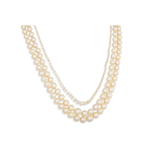 351 - A COLLECTION OF THREE CULTURED PEARL STRANDS, (one with a 14ct clasp) (.585)