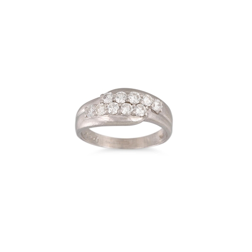 376 - A TWO ROWED DIAMOND RING, the brilliant cut diamonds mounted in 18ct white gold. Estimated: weight o... 