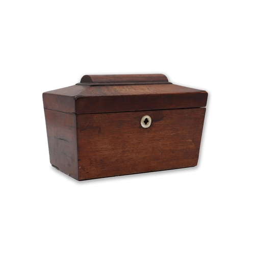 420 - A ROSEWOOD TEA CADDY, together with a pair of 20th Century Binoculars and a case military relief