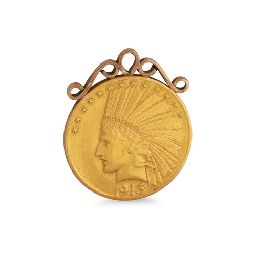 48 - A USA 1913 GOLD TEN DOLLAR COIN, with Indian head and a soldered gold pendant fitting