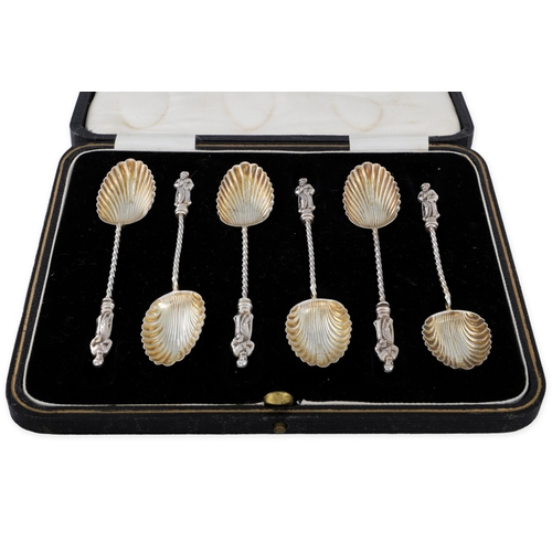 530 - A SET OF SIX VICTORIAN APOSTLE 1896 COFFEE SPOONS, Birmingham, with scalloped bowls and an apostle s... 