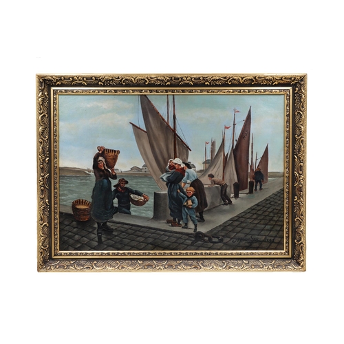 551 - CONTINENTAL SCHOOL 20th CENTURY, North European, Untitled, A figurative group landing the catch on t... 