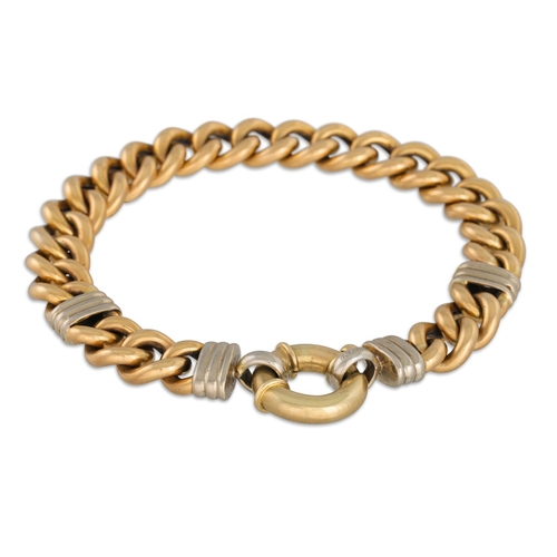 84 - A 9CT GOLD CURB LINK BRACELET, in white and yellow gold, 19 g.