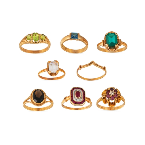 90 - A COLLECTION OF EIGHT GOLD RINGS, various stones etc.