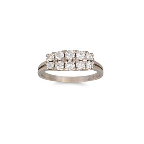 121 - A TWO ROWED DIAMOND RING, set with brilliant cut diamonds mounted in 18ct white gold. Estimated: wei... 