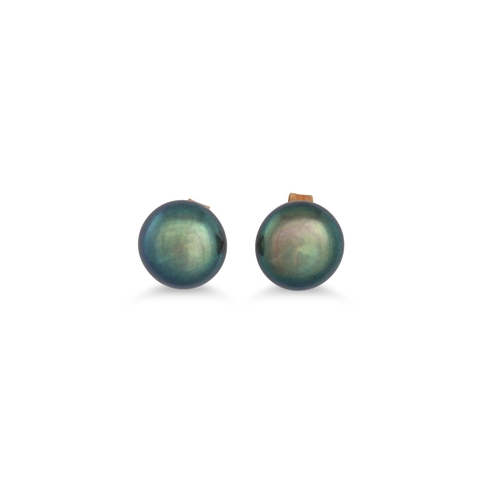 135 - A PAIR OF BLACK PEARL STUD EARRINGS, mounted in yellow gold