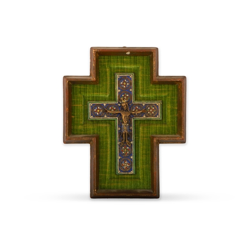 173 - A MID 20th CENTURY RUSSIAN ORTHODOX ENAMEL & BRONZE CRUCIFIX, ca 10