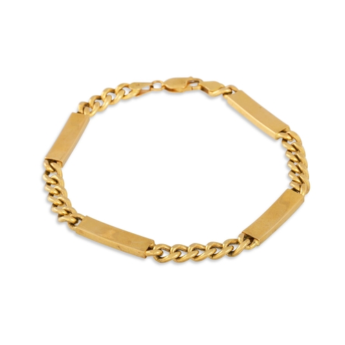 180 - AN 18CT YELLOW GOLD PANEL SET BRACELET, with flat curb link spacers, 9 g.