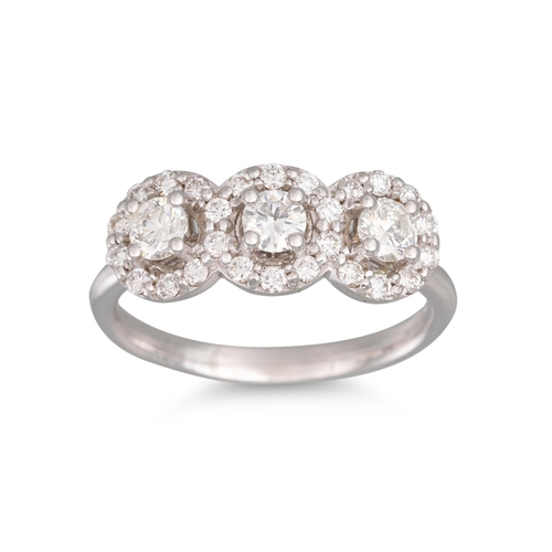 193 - A DIAMOND TRIPLE CLUSTER RING, set with brilliant cut diamonds, mounted in 18ct white gold. Estimate... 