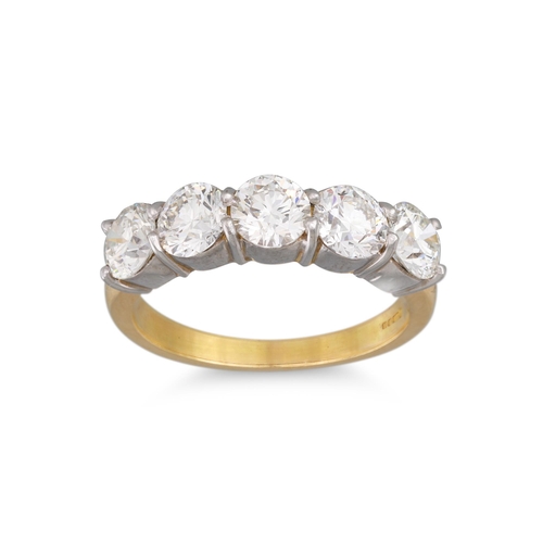 206 - A FIVE STONE DIAMOND RING, the brilliant cut diamonds mounted in 18ct yellow gold. Estimated: weight... 