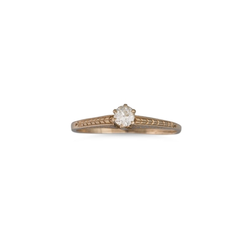 235 - A VINTAGE DIAMOND SOLITAIRE RING, the old cut diamond in white gold engraved mount. Estimated: weigh... 