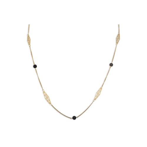 239 - AN ONYX AND GOLD NECKLACE, beaded form