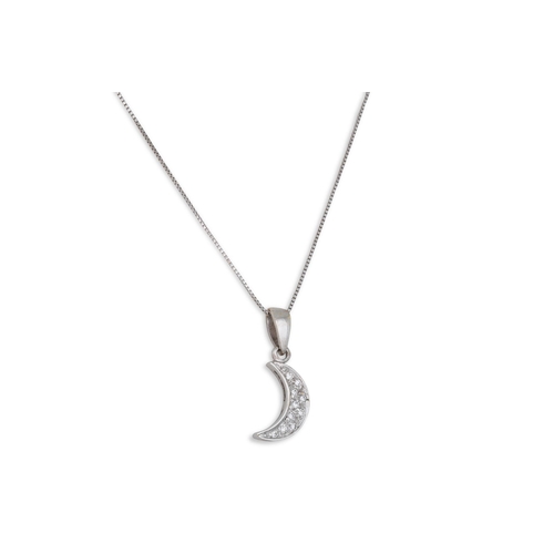 249 - A DIAMOND PENDANT, pavé set, half moon shape, mounted in 18ct white gold.