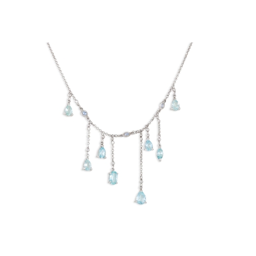 259 - AN AQUAMARINE DROP NECKLACE, the white gold chain suspending aquamarine drops. Estimated: weight of ... 