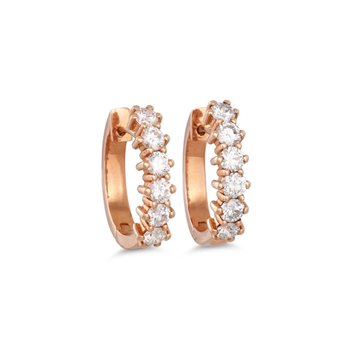 268 - A PAIR OF DIAMOND HOOP EARRINGS, mounted in 18ct rose gold. Estimated: weight of diamonds: 1.31 ct.