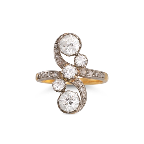 316 - A DIAMOND FINGER LINE DRESS RING, set with old cut diamonds mounted in 18ct gold. Estimated: weight ... 