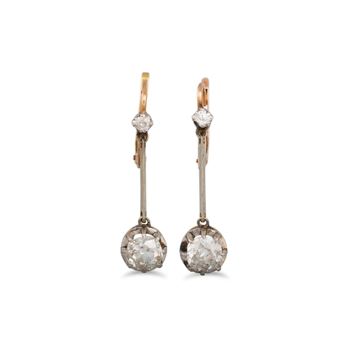 329 - A PAIR OF VINTAGE DIAMOND DROP EARRINGS, set with old cut diamonds, mounted in gold. Estimated: weig... 