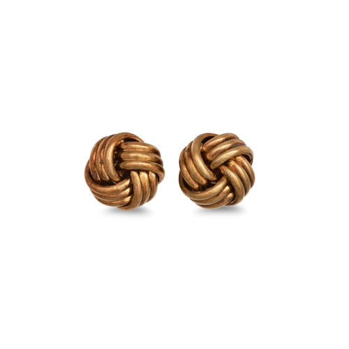 33 - A PAIR OF KNOT EARRINGS, mounted in 9ct yellow gold