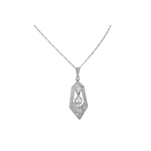 330 - A DIAMOND PENDANT, of openwork design set with old cut & rose cut diamonds on a chain