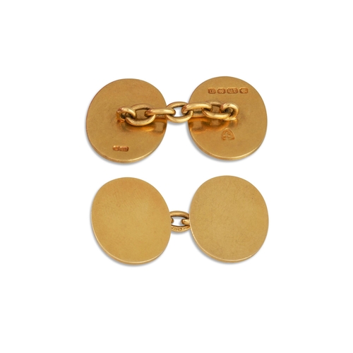 333 - A PAIR OF 18CT CUFFLINKS, oval plaques