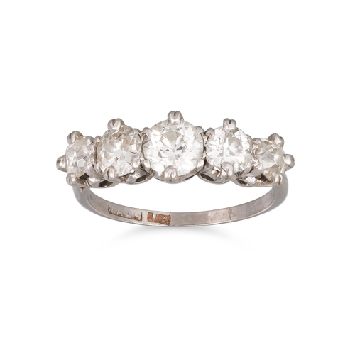 339 - A FIVE STONE DIAMOND RING, the graduated old cut diamonds mounted in platinum, size O - P. Estimated... 