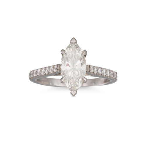 340 - A MARQUISE DIAMOND SOLITAIRE RING, mounted in platinum. Together with a GIA Cert. stating the diamon... 