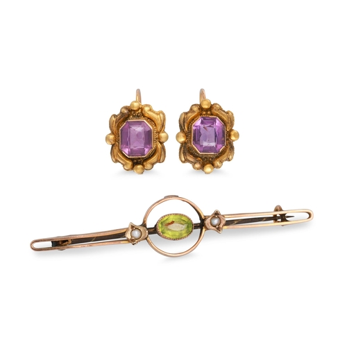 341 - A PAIR OF ANTIQUE AMETHYST SET EARRINGS, mounted in yellow metal (tests 18ct with possible flash), t... 