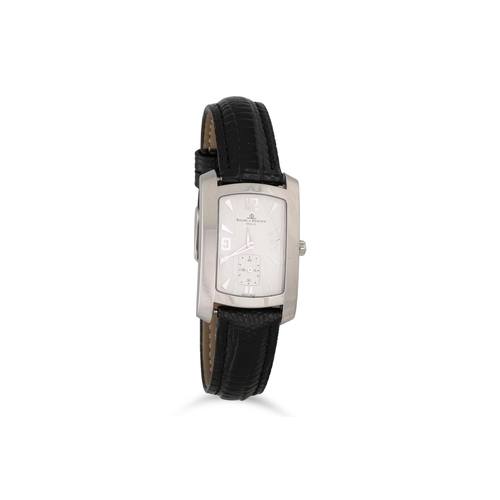 352 - A GENT'S BAUME & MERCIER WRISTWATCH, cream face, black leather strap