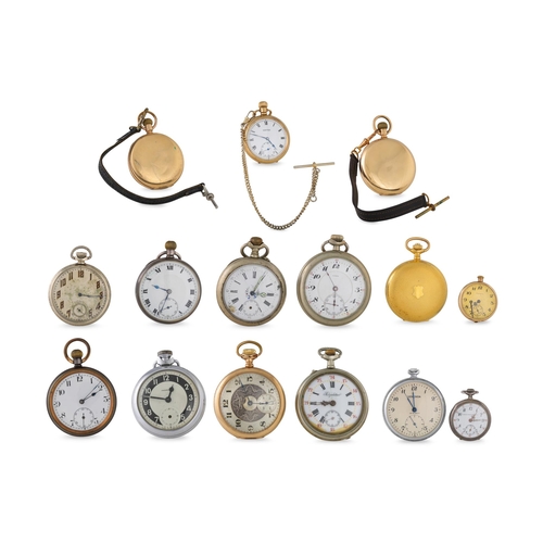 362 - A LARGE COLLECTION OF FIFTEEN ANTIQUE OPEN FACED AND FULL HUNTER POCKET WATCHES, with white and yell... 