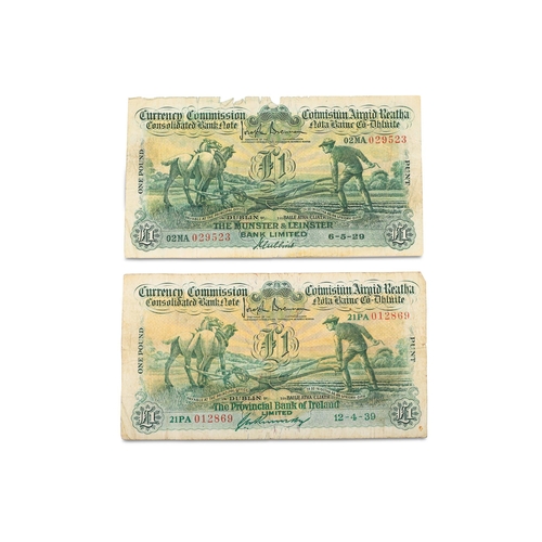 370 - TWO £1 PLOUGHMAN IRISH BANK NOTES, 1929 Munster & Leinster and 1939 Provincial Bank