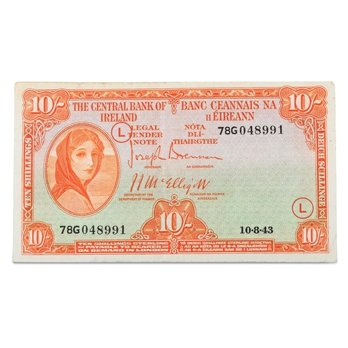 371 - AN EMERGENCY PERIOD IRISH 10/- LADY LAVERY BANKNOTE, with wartime code 