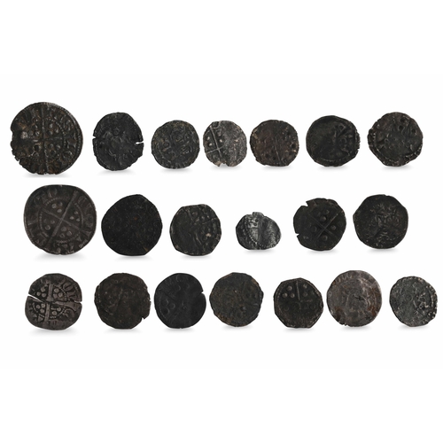 377 - 1272-1307 EDWARD I TWO SILVER ENGLISH PENNY COINS, London & Canterbury plus 18 x cross & pellets sil... 