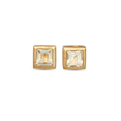 40 - A PAIR OF CITRINE STUD EARRINGS, mounted in yellow gold