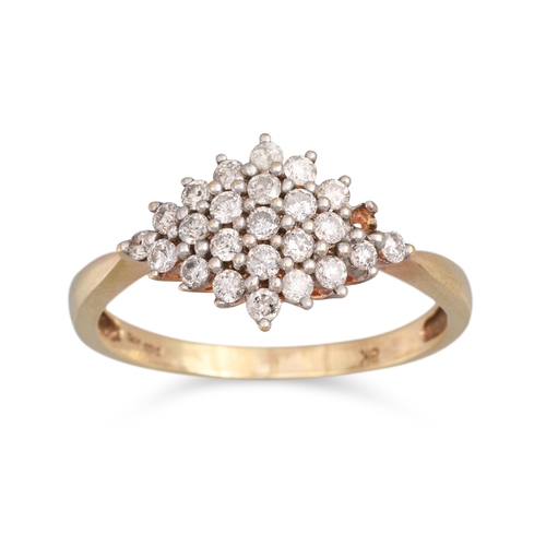 69 - A DIAMOND CLUSTER RING, mounted in 9ct yellow gold, size P - Q (one diamond missing)