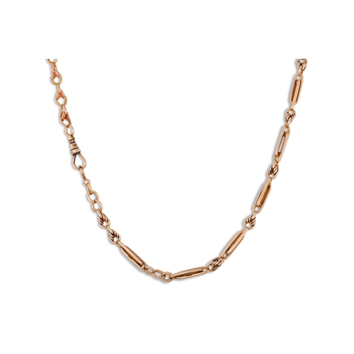 9 - A 9CT ROSE GOLD ALBERT NECK CHAIN, 41.2 g.