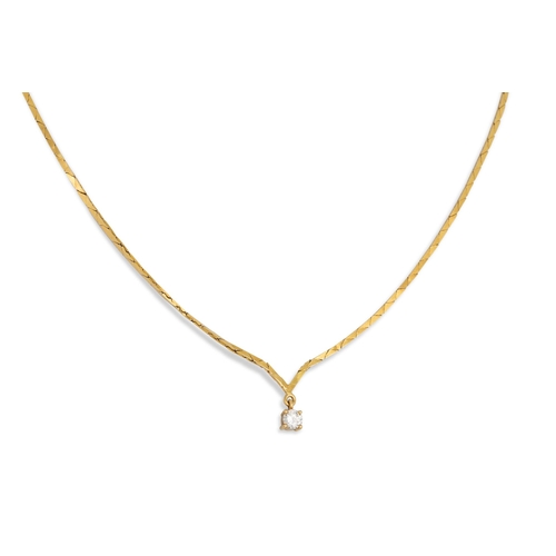 99 - A DIAMOND SET PENDANT, mounted in 18ct yellow gold. Estimated: weight of diamond: 0.22 ct., 6.6 g.