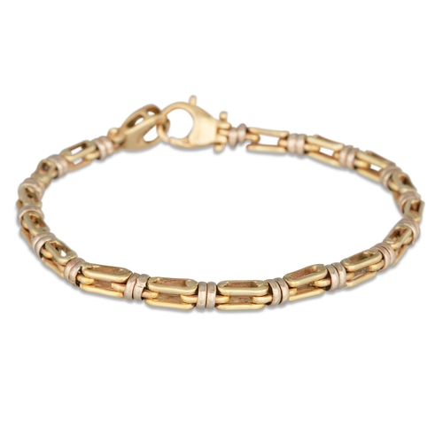 30 - A 9CT GOLD FANCY LINK BRACELET, two tone gold