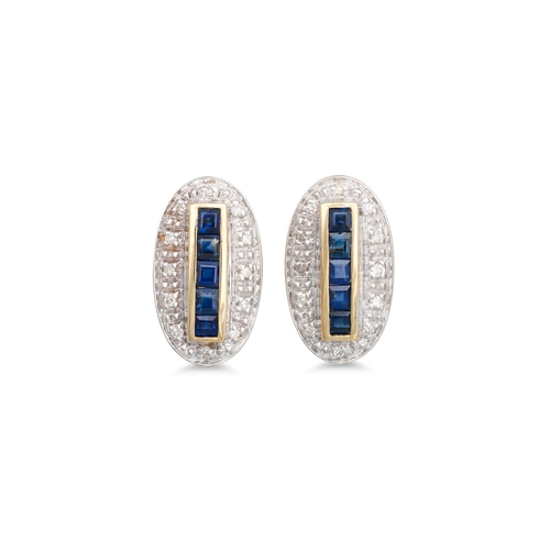 37 - A PAIR OF DIAMOND AND SAPPHIRE CLUSTER EARRINGS, mounted in gold