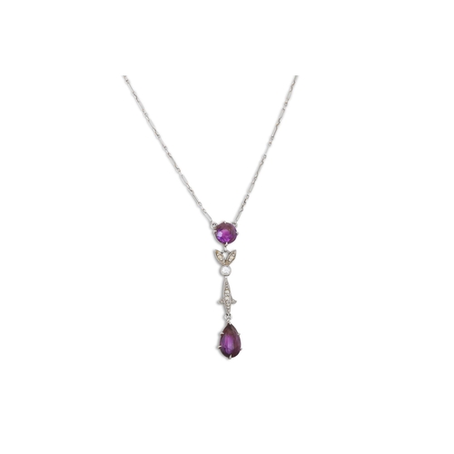 4 - AN ANTIQUE DIAMOND AND AMETHYST DROP PENDANT, in a fitted West & son box, Dublin