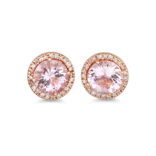 41 - A PAIR OF MORGANITE AND DIAMOND EARRINGS, the oval morganites to diamond surrounds, mounted in 14ct ... 