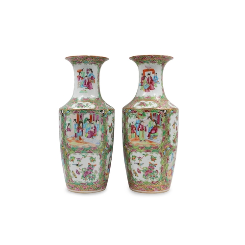 585 - A PAIR OF CANTONESE PORCELAIN BALUSTER VASES (20TH CENTURY), 44cm high ***Damage to one