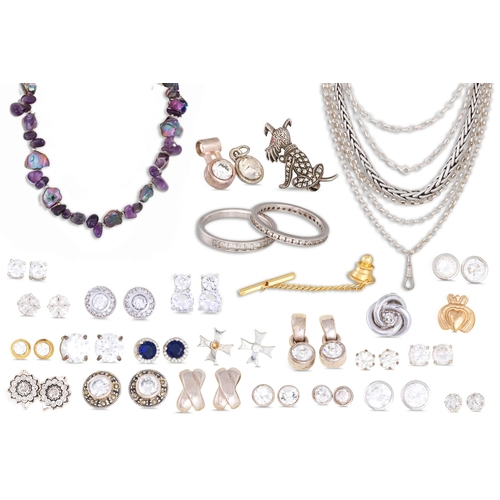 59 - A COLLECTION OF COSTUME AND SILVER JEWELLER, together with a Seiko watch