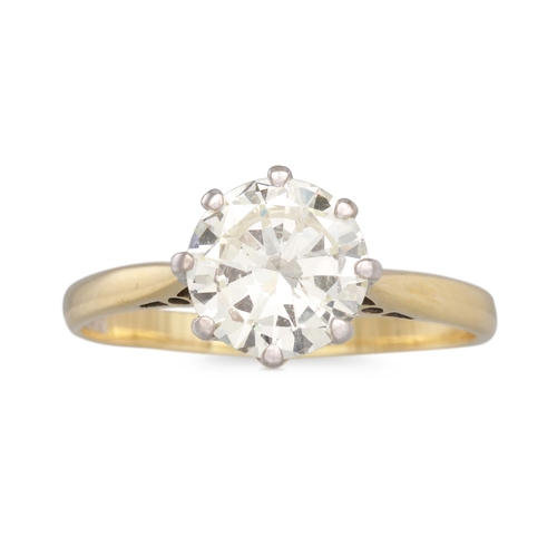 194 - A DIAMOND SOLITAIRE RING, mounted in 18ct yellow gold. Estimated: weight of diamond: 1.38 ct, colour... 