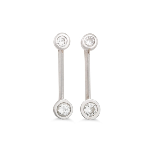 287 - A PAIR OF DIAMOND DROP EARRINGS, set in 18ct two colour gold, transforming from collet set to double... 