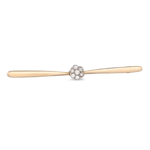 305 - A DIAMOND BAR BROOCH, set with a diamond cluster, mounted in yellow gold