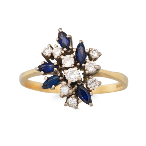 324 - A DIAMOND AND SAPPHIRE DRESS RING, mounted in 18ct gold, size W