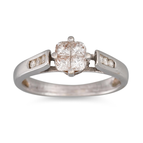 330 - A DIAMOND CLUSTER RING, to diamond set shoulders, mounted in 18ct white gold, size L 300