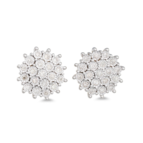 37 - A PAIR OF DIAMOND CLUSTER EARRINGS, mounted in 9ct yellow gold