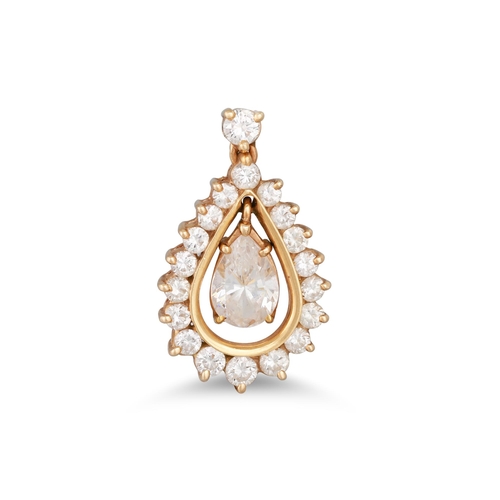 372 - A DIAMOND AND GEM SET PENDANT, the central white gemstone to a diamond surround, mounted in yellow g... 